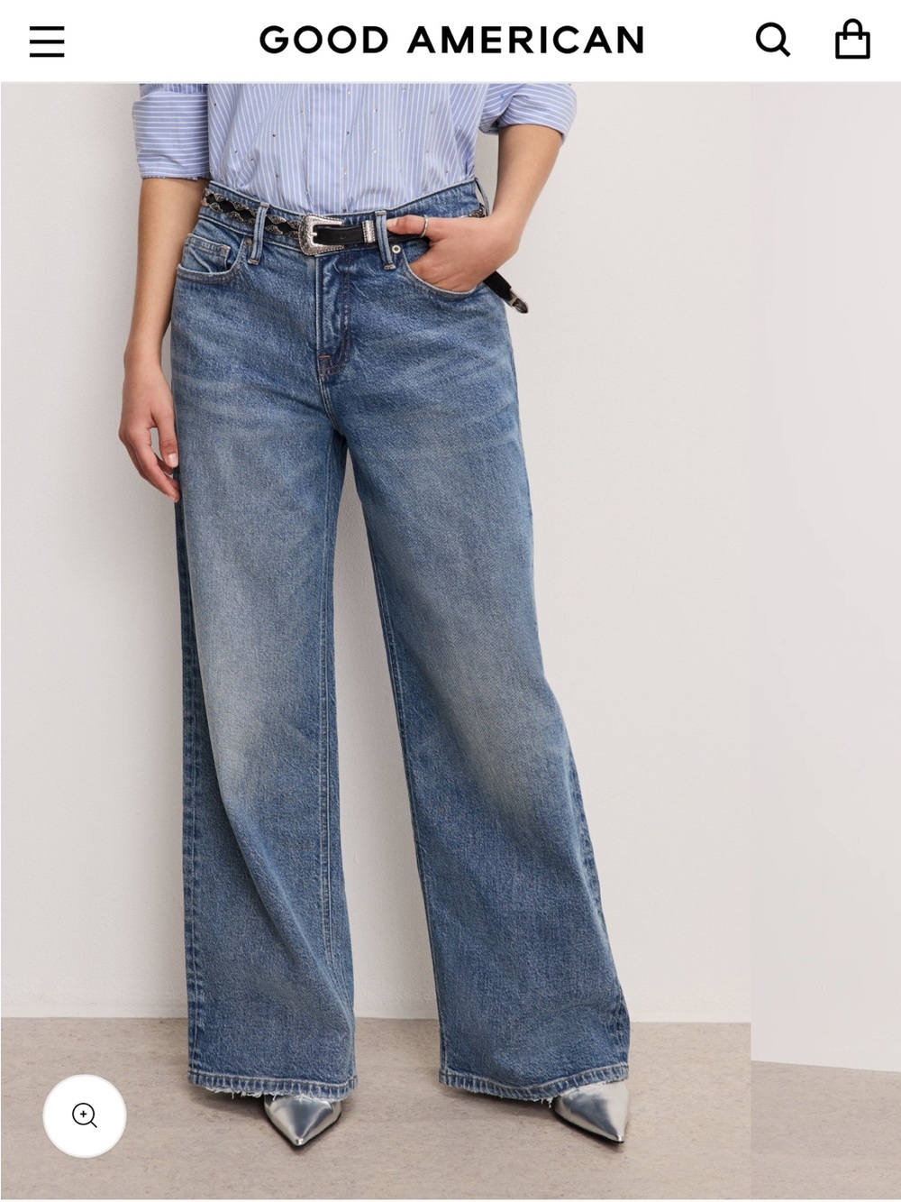 Good American Petite Mid-Rise Wide Leg Jeans